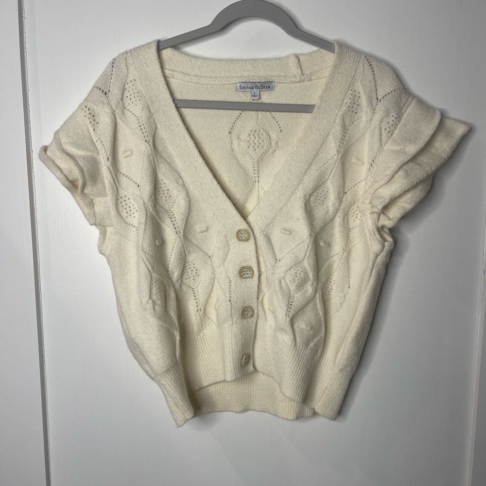 See and Be Seen Cream Button Down Cardigan Sweater - Picture 2 of 7